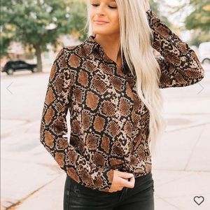 Willow and Root Snake Print Twisted Hem Blouse
